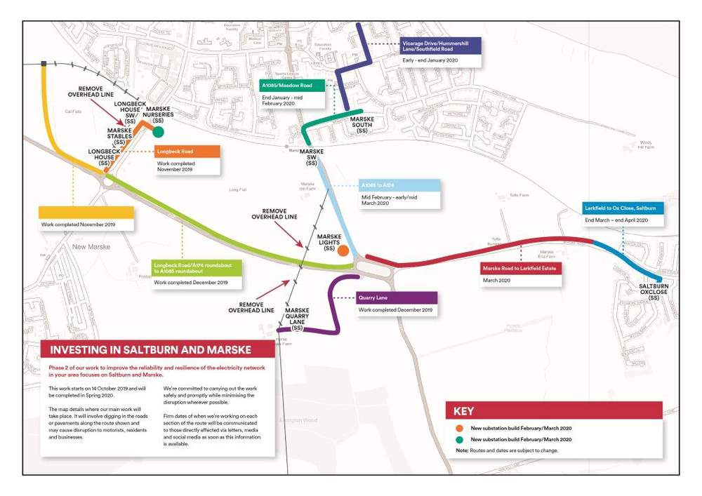 Map of investment work in Saltburn and Marske January-April 2020